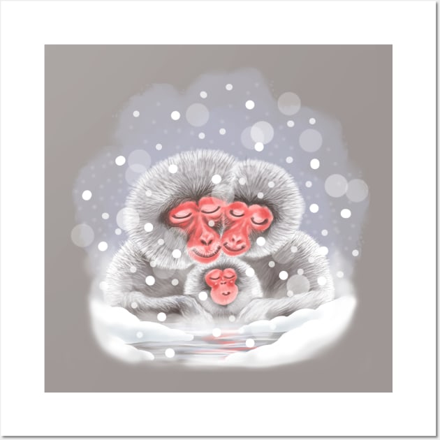 Snow monkey family Wall Art by Aliriza